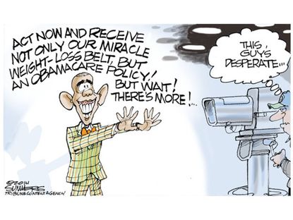 Obama cartoon ObamaCare pitch