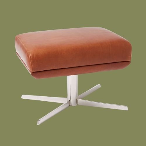 West Elm UK, Austin Leather Swivel Footstool Ottoman