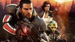 Commander Shepard and members of the Normandy crew in Mass Effect 2