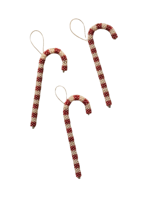 Beaded Candy Cane Ornaments, Set of 3