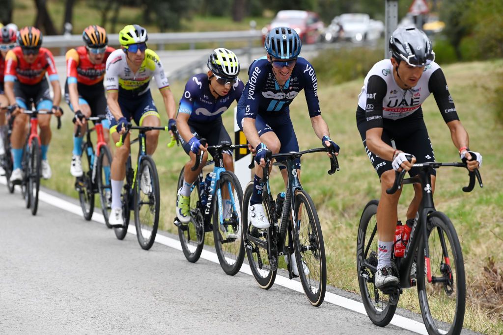 GUADARRAMA SPAIN SEPTEMBER 16 Romain Bardet of France and Team DSM Firmenich competes in the breakaway during the 78th Tour of Spain 2023 Stage 20 a 2078km stage from Manzanares El Real to Guadarrama UCIWT on September 16 2023 in Guadarrama Spain Photo by Tim de WaeleGetty Images