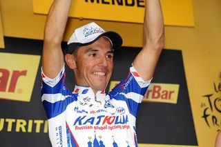 A beaming Joaquin Rodriguez (Katusha) on the podium for his stage win.