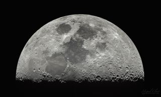 A high-resolution mosaic of the first-quarter moon reveals the Lunar X surrounded by craters. The image was captured by astrophotographer Miguel Claro at the Cumeada Observatory, the headquarters of the Dark Sky Alqueva Reserve in Portugal.