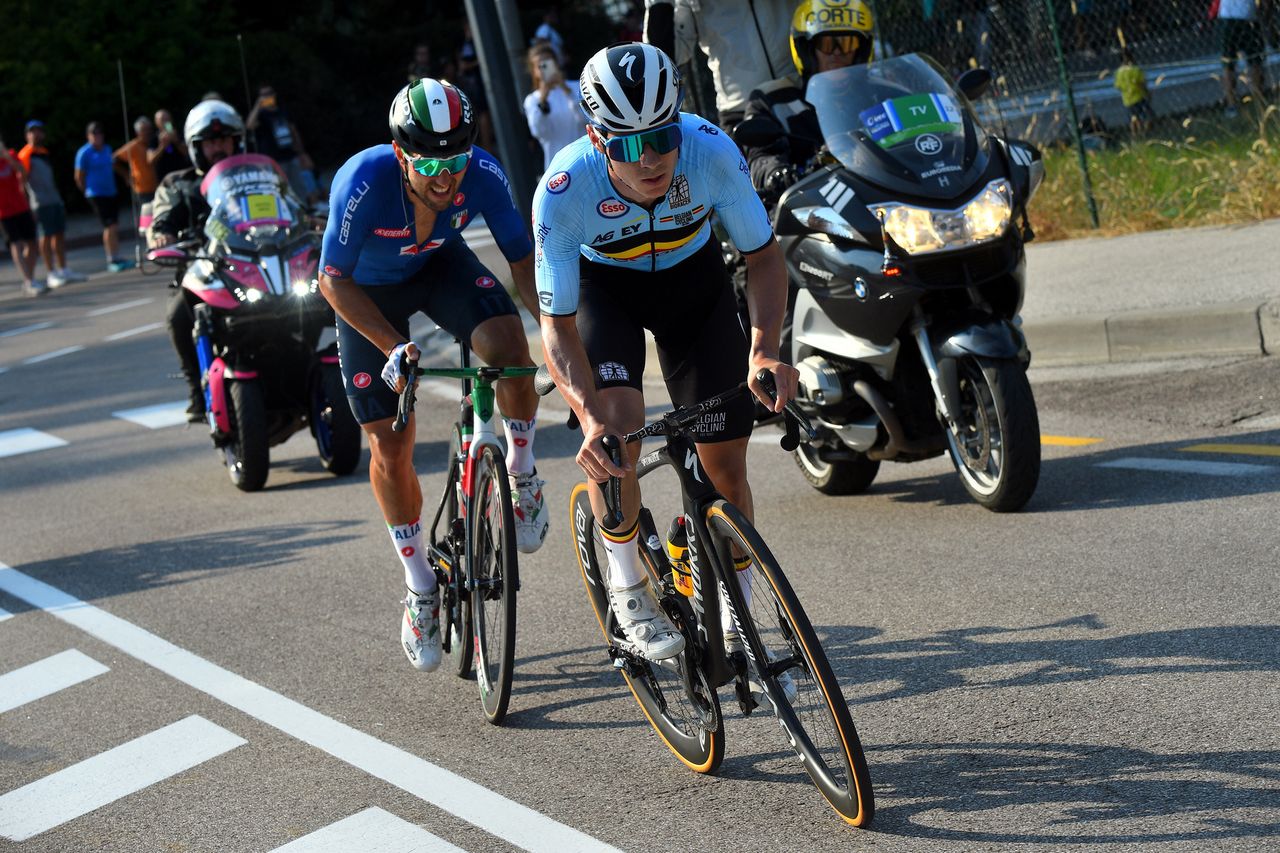 2021 UEC Road European Championships Trento Elite Mens Road Race Trento Trento 1792 km 12092021 Remco Evenepoel Belgium Sonny Colbrelli Italy photo Dario BelingheriBettiniPhoto2021