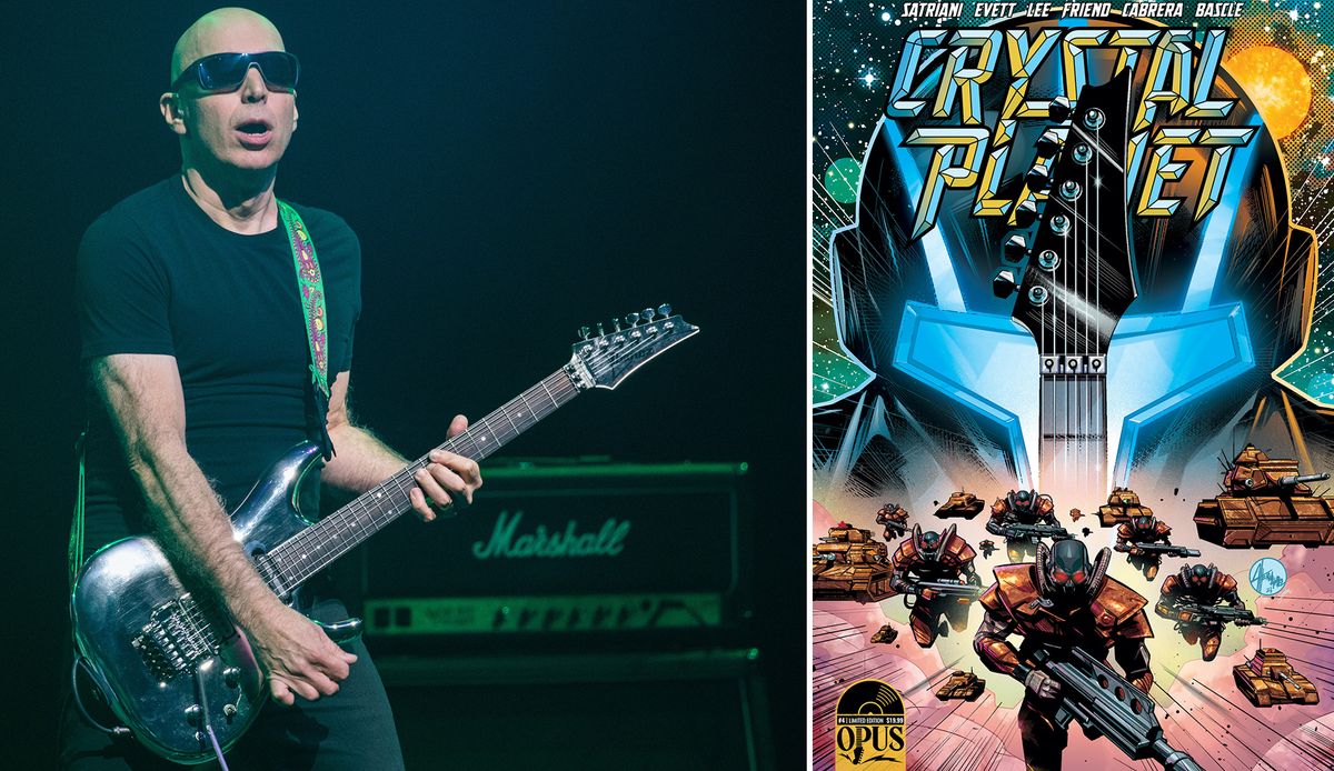 Joe Satriani (left) and the cover of the fourth issue of the Crystal Planet comic book series