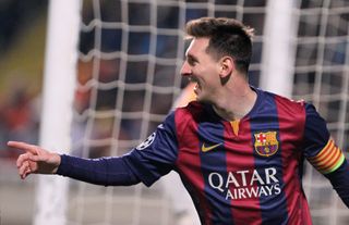 Lionel Messi celebrates after scoring for Barcelona against APOEL in the Champions League in November 2014.