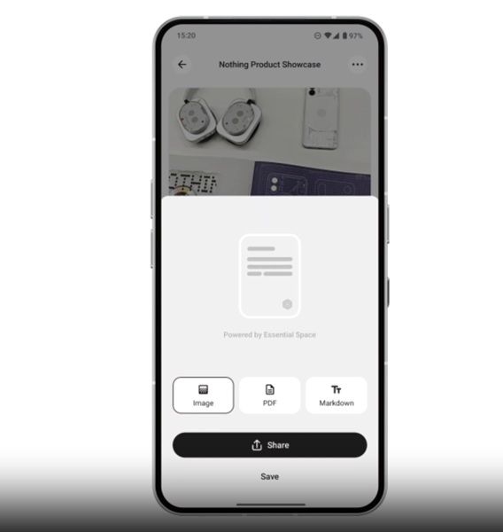 Nothing's newest update lets users share "Memories" as an image, PDF, or a Markdown file.