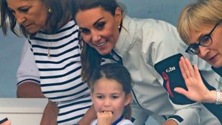 Princess Charlotte of Cambridge and Catherine, Princess of Wales having fun together after the inaugural King’s Cup regatta hosted by the Prince and Princess of Wales in 2019 in Cowes, England