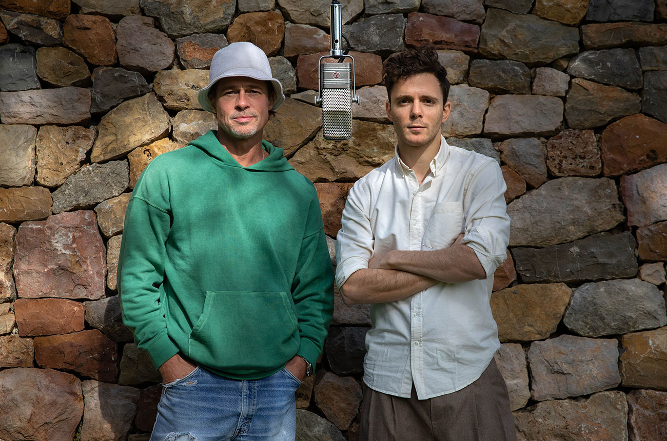 Brad Pitt and Damien Quintard at the new Chateau Miraval recording studio