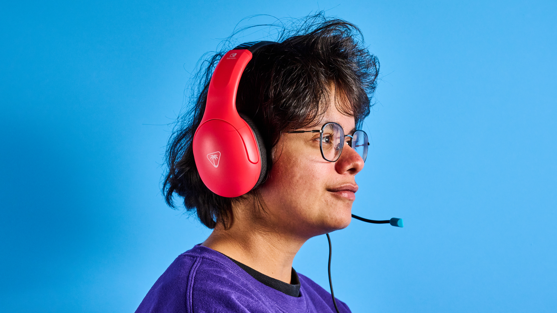 A blue and red Turtle Beach Airlite Fit wired gaming headset for the Nintendo Switch