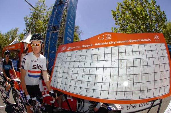 Geraint Thomas (Team Sky) signs on at the start of stage 6