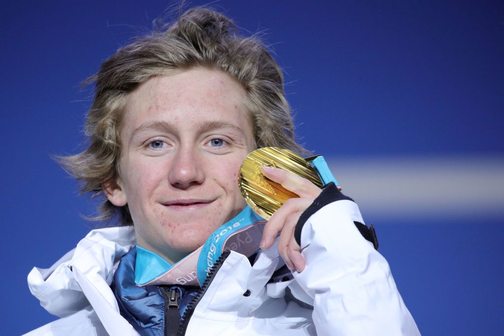 Gold medalist Redmond Gerard of the United States poses on the podium during the Medal Ceremony for the Men&amp;#039;s Snowboard Slopestyle on day two of the PyeongChang 2018 Winter Olympic Games at M