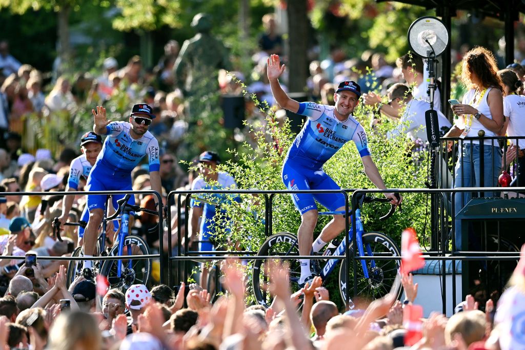 COPENHAGEN DENMARK JUNE 29 Luke Durbridge of Australia and Team BikeExchange Jayco during the Team Presentation of the 109th Tour de France 2022 at Tivoli Gardens in Copenhagen City TDF2022 on June 29 2022 in Copenhagen Denmark Photo by Stuart FranklinGetty Images