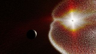 A visualization of a coronal mass ejection from the sun.