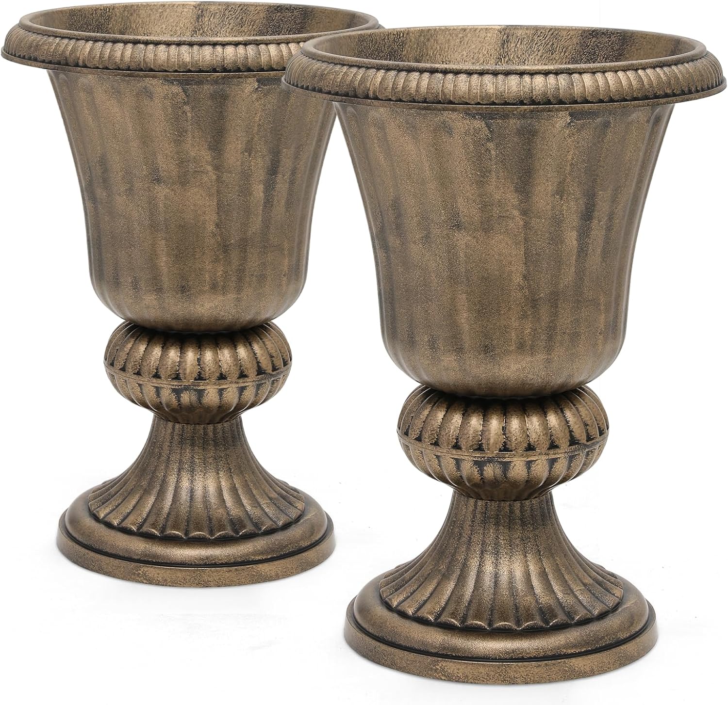 Magshion 20&quot; Urn Planters for Outdoor Plants, Large Decorative Front Porch Planters Set of 2, Weatherproof Tall Plastic Flower Pots for Garden, Patio &amp;amp; Entryway D&amp;eacute;cor, Antique Brass