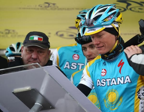 The Astana boys sign on with captain Alexander Vinokourov.