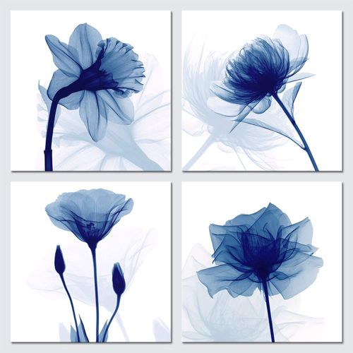 Blue Flickering Flower Modern Abstract Paintings Canvas Wall Art