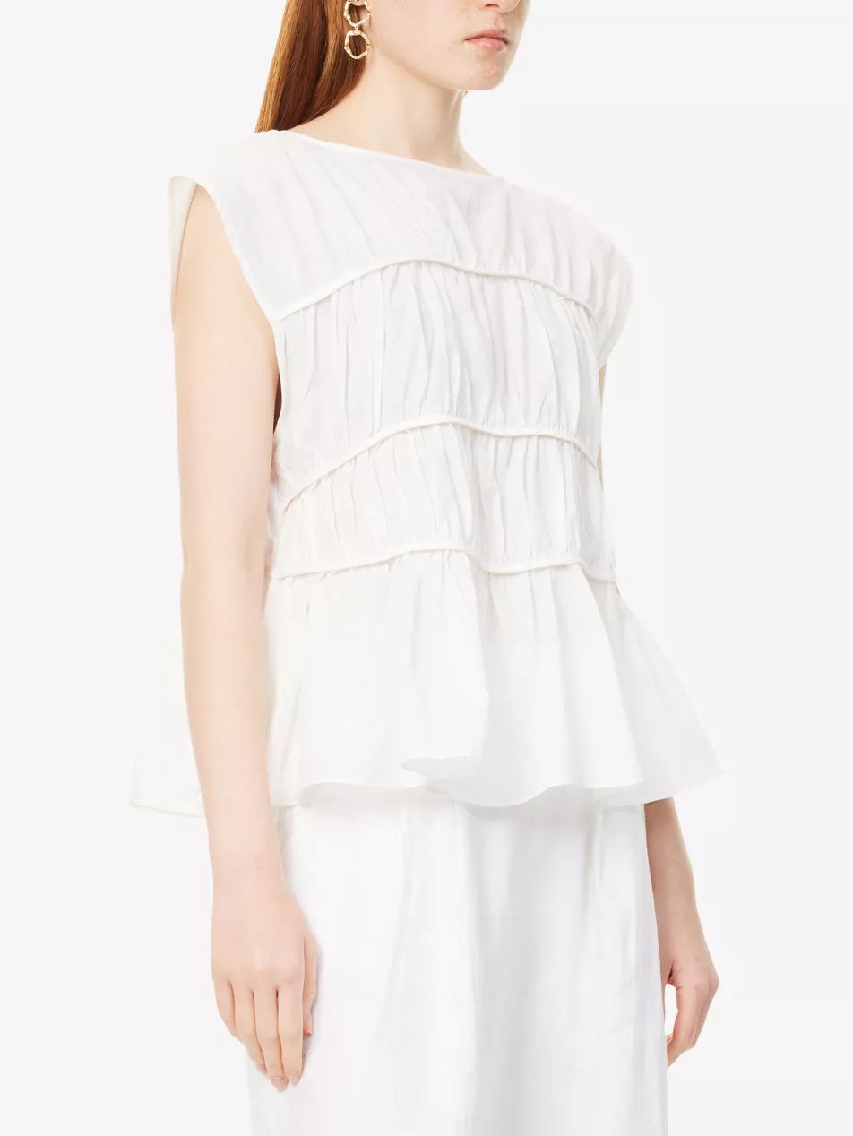 Flynn Gathered Linen-Cotton Blend Top