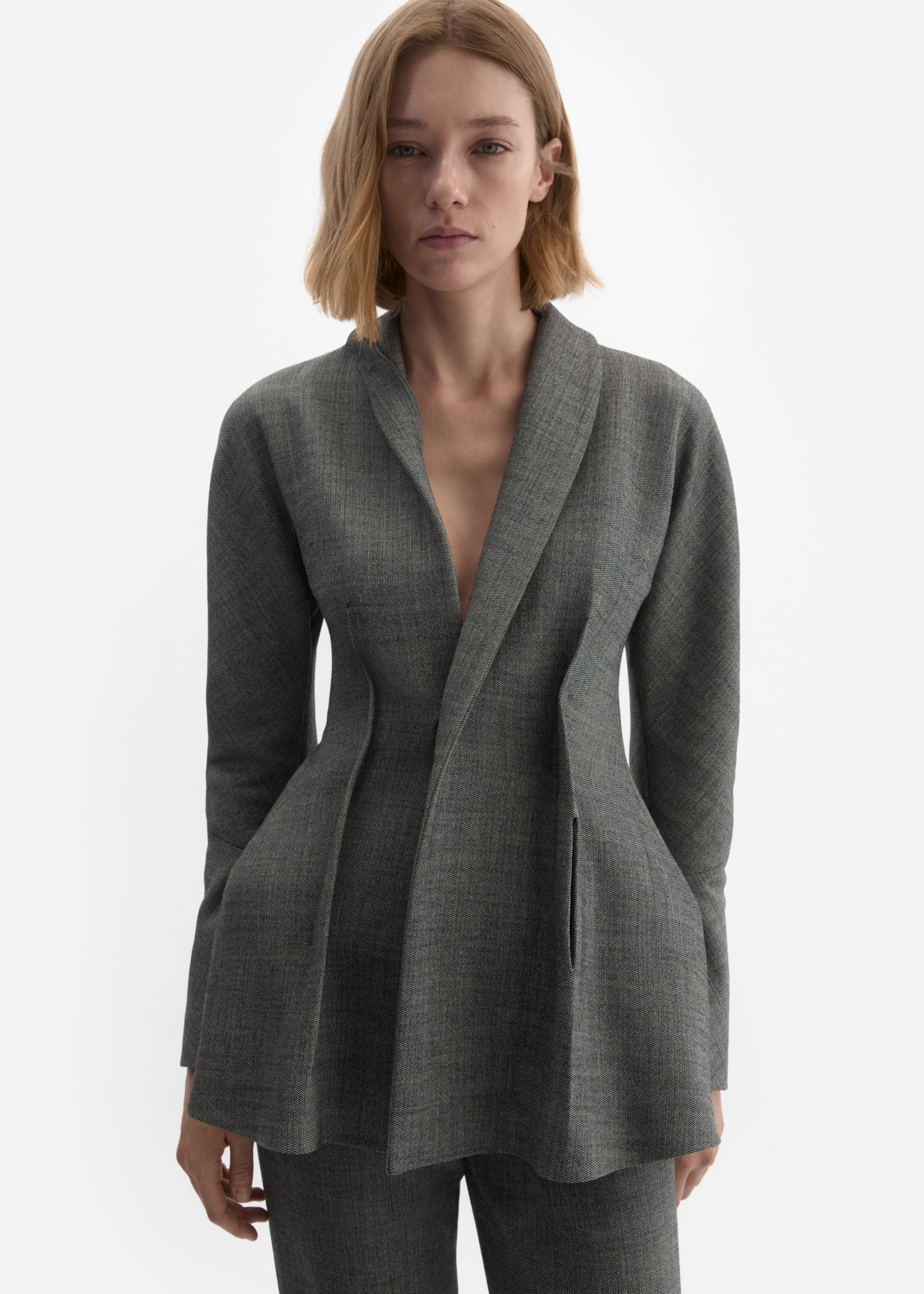 Draped Wool Blazer in Grey