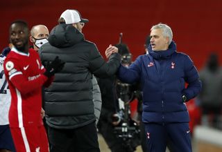 Jose Mourinho, right, and Jurgen Klopp exchanged words at full-time of December's reverse fixture