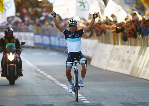 Oliver Zaugg (Leopard Trek) celebrates his Giro di Lombardia win