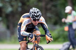 Mike Friedman (Optum Pro Cycling p/b Kelly Benefit Strategies) heads out during the rain.