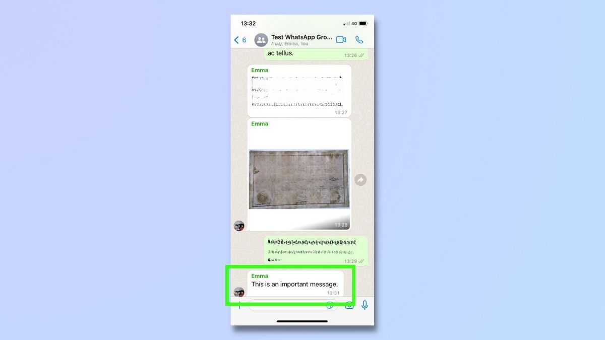 снимок экрана, показывающий, как закрепить чаты WhatsApp на iPhone — выберите сообщение