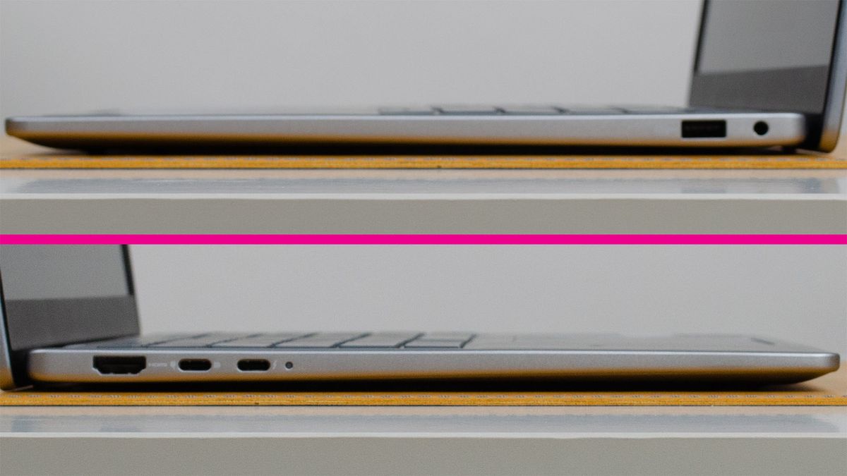 The ports on either side of the Dell 14 plus
