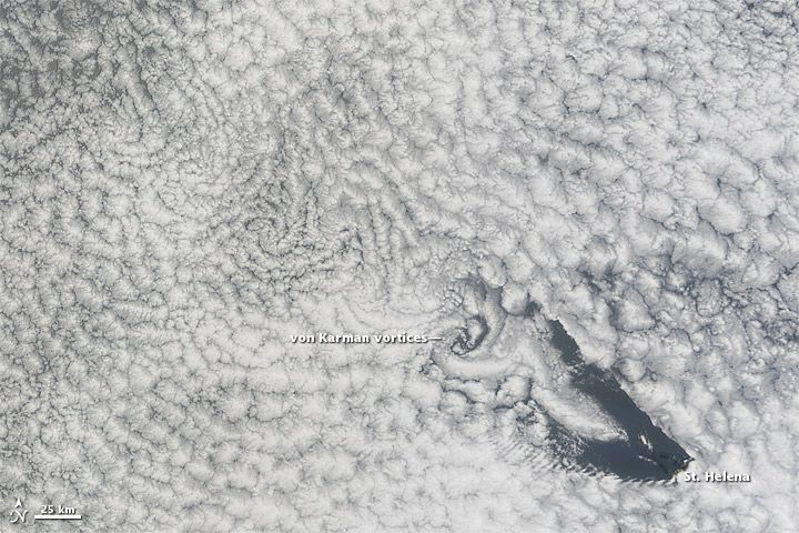 Swirling clouds near Saint Helena, an island in the South Atlantic Ocean, as photographed by NASA&#039;s Terra satellite on Nov. 15, 2012.