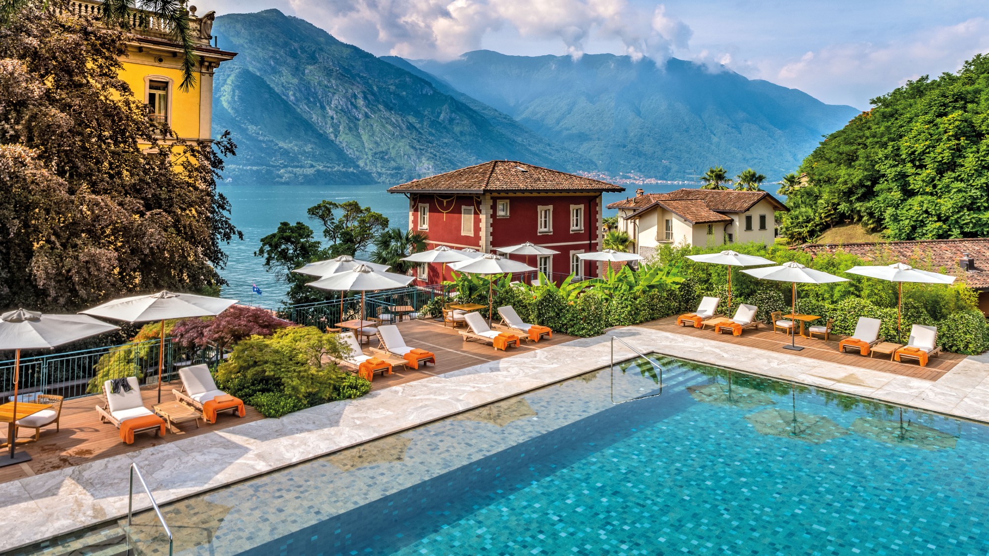 The Flowers Pool with Lake Como in the background at Grand Hotel Tremezzo
