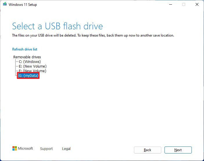 Wählen Sie USB-Flash-Laufwerk