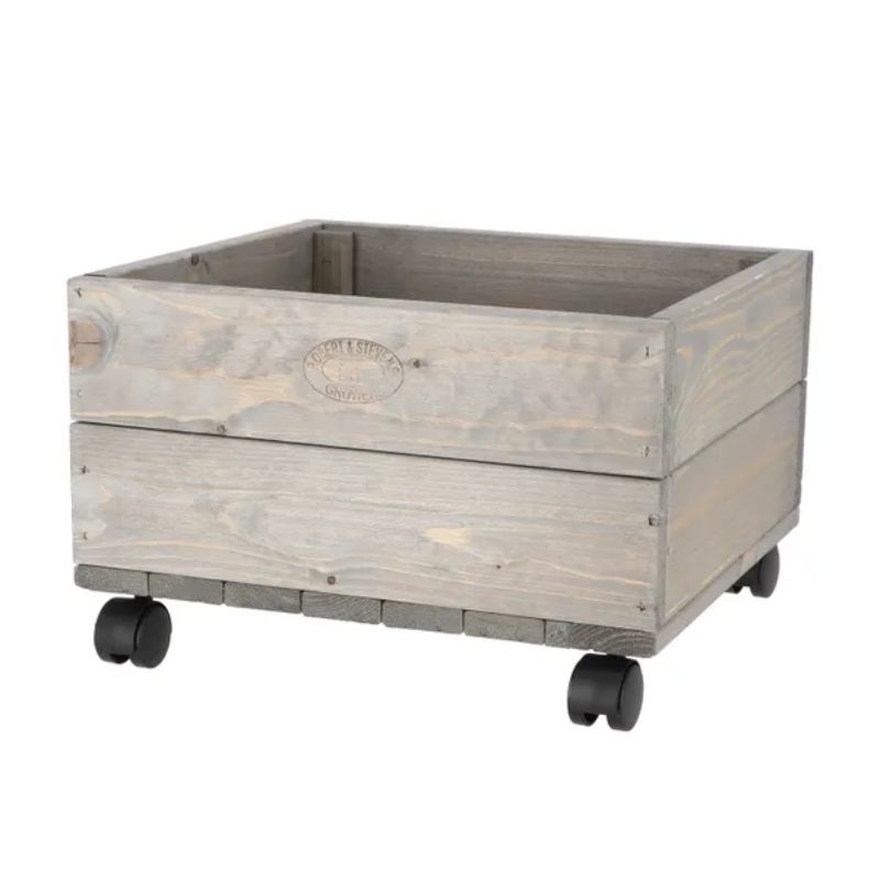 wooden planter on wheels