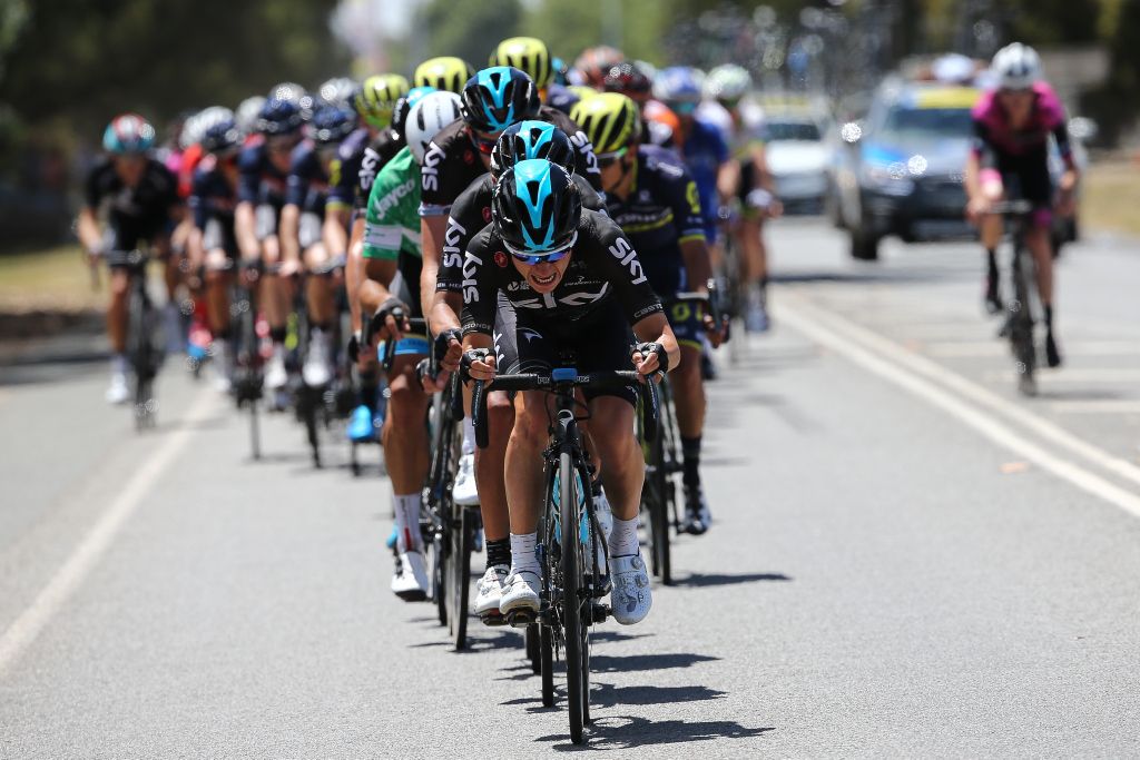Kenny Elissonde (Team Sky) does a turn on the front