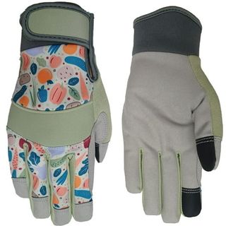 Expert Gardener Women's Green Veggie Print Utility Gardening Glove With Velcro Wrist, Small