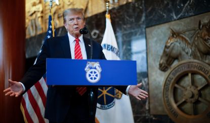 Former President Donald Trump speaks at the International Brotherhood of Teamsters headquarters