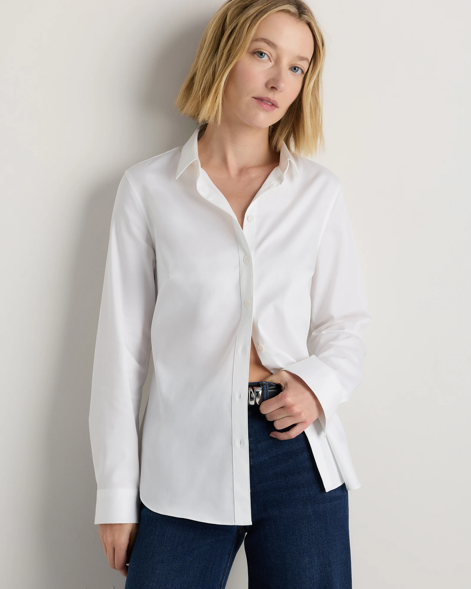 Organic Stretch Cotton Tailored Shirt in Classic White
