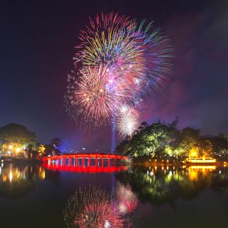 Tet firework celebrations in Hanoi, Vietnam