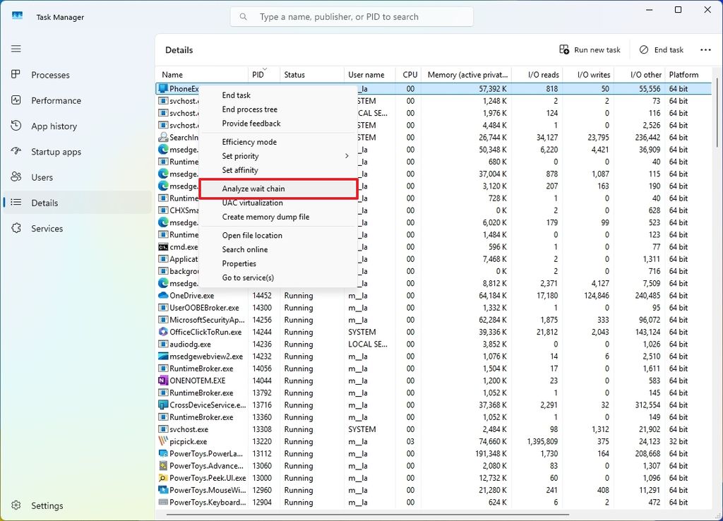 Task Manager Analyze Wait Chain