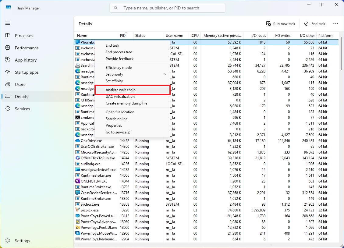 Task Manager Analyze Wait Chain