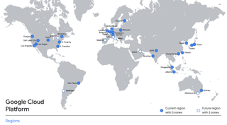 A map of the Google Cloud Regions across the world