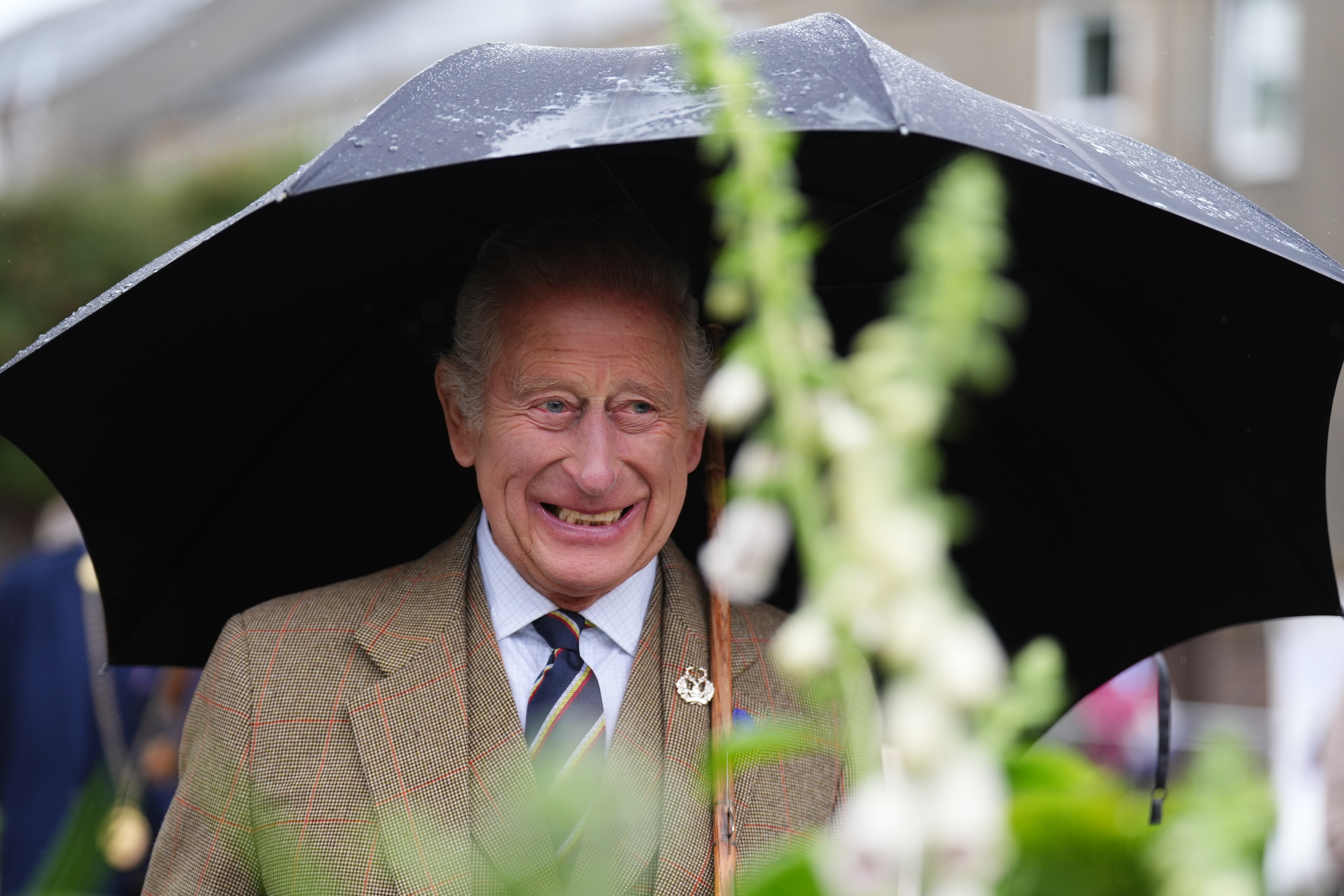 King Charles holding an umbrella