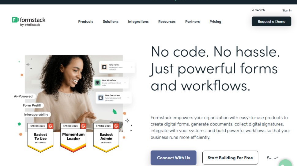 Website screenshot of Formstack (July, 2025)