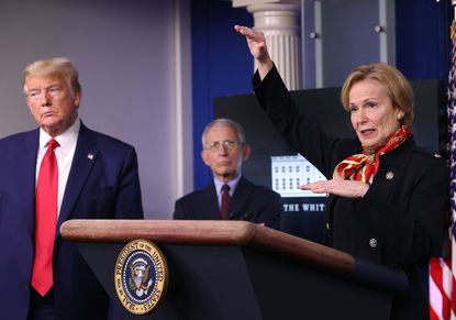 President Trump, Dr. Anthony Fauci, and Dr. Deborah Birks.