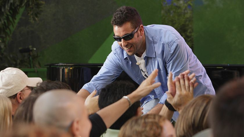 Adam Sandler interacting with fans ahead of an episode of The Tonight Show with Jay Leno in 2008.