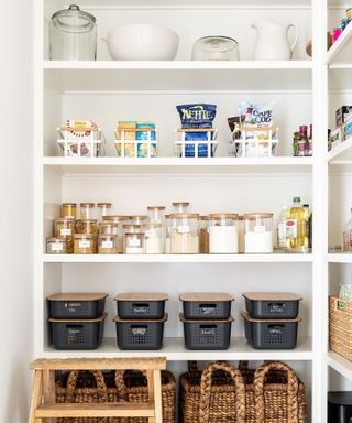 Shea McGee's pantry with glass containers and jars with food