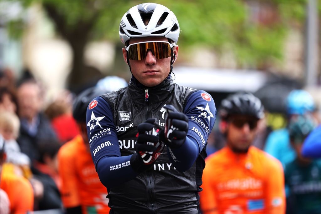 ARRATE SPAIN APRIL 09 Remco Evenepoel of Belgium and Team QuickStep Alpha Vinyl Yellow Leader Jersey prepares prior to the 61st Itzulia Basque Country 2022 Stage 6 a 1357km stage from Eibar to Arrate itzulia WorldTour on April 09 2022 in Arrate Spain Photo by Gonzalo Arroyo MorenoGetty Images