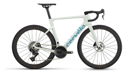 A white and blue Cerv&eacute;lo Soloist 