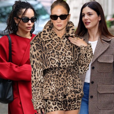 collage of the best celebrity coat and jacket trends for winter 2026