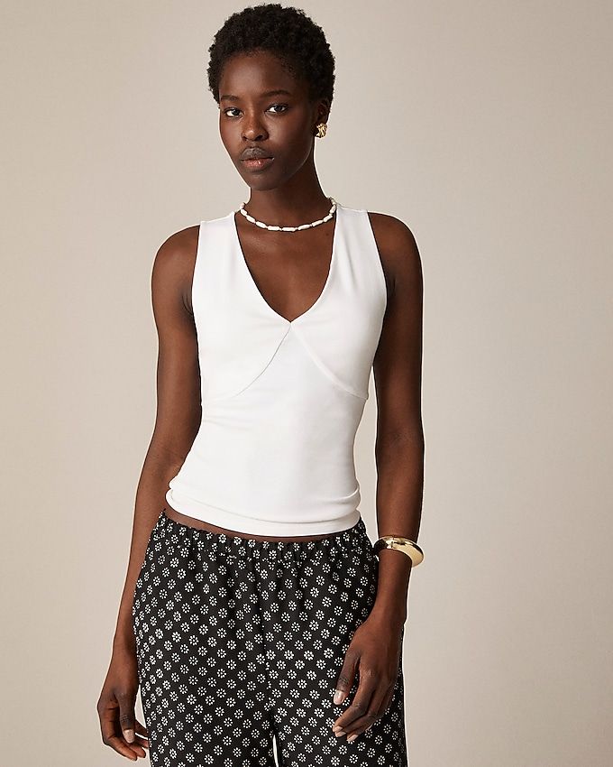 Stretch Cotton-Blend V-Neck Top
