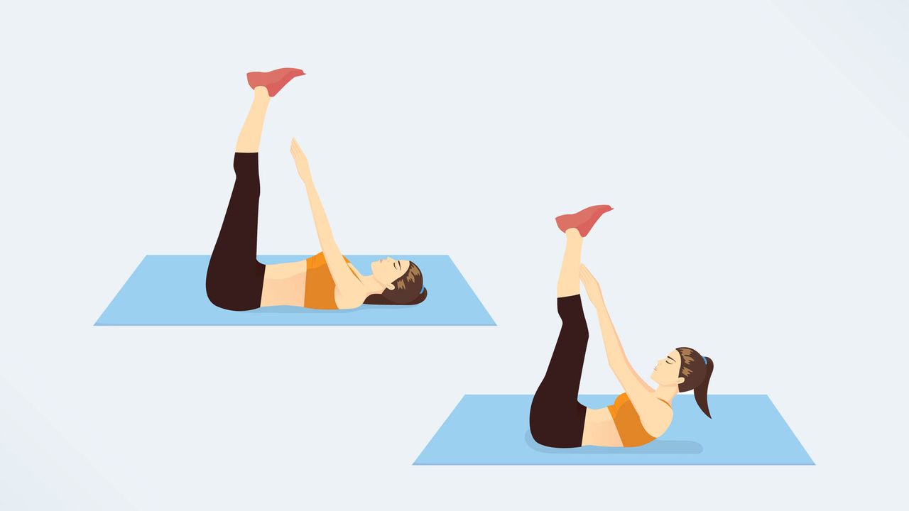 an illo of a woman doing vertical leg crunches